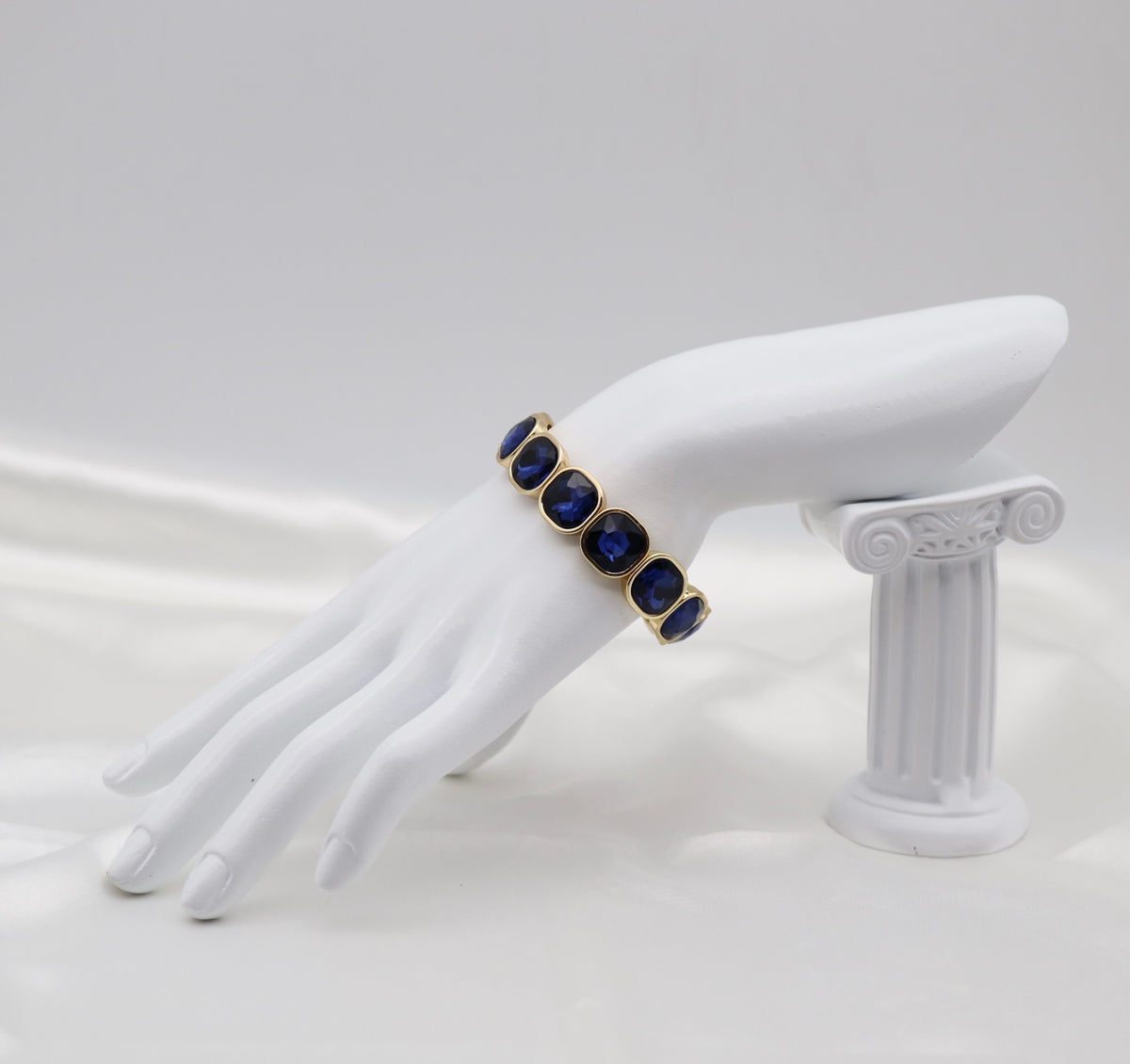Sapphire Blue Crystal & Gold Stretch Bracelet