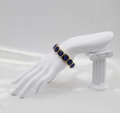 Sapphire Blue Crystal & Gold Stretch Bracelet