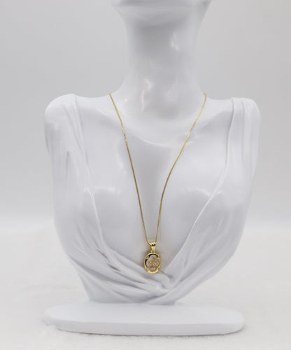 Gold Oval Cross Pendant Necklace – Mother of Pearl & Crystal Accents