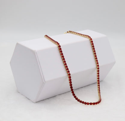 Ruby Red Tennis Necklace – Gold Tone Classic Sparkle