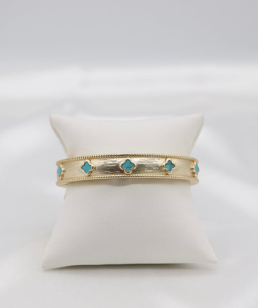 Matte Clover Bangle With Turquoise Clover Stations