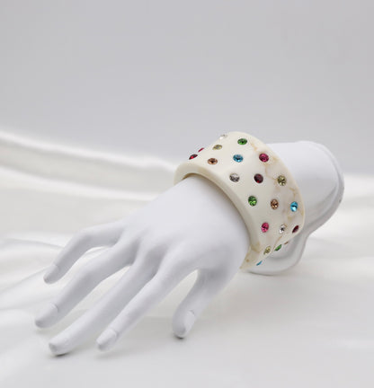 Ivory Marble Multicolor Crystal Acrylic Cuff Bracelet