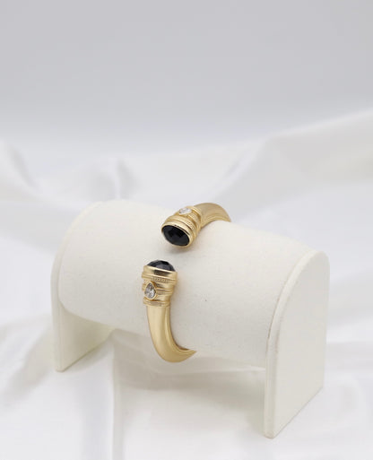 Black Onyx and Gold Hinged Cuff Bracelet