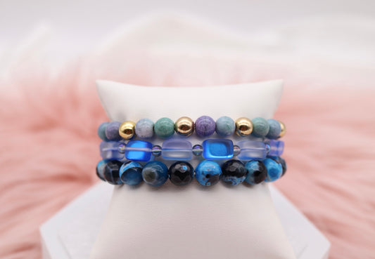 Blue Iridescent Marble Bead Bracelet