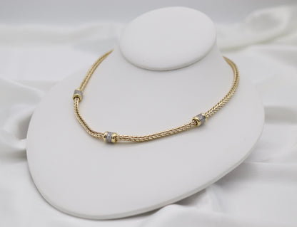 Gold Tone Woven Collar Necklace with Crystal Accent Rings