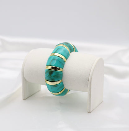 Turquoise Marble Stretch Bracelet with Polished Gold Accents