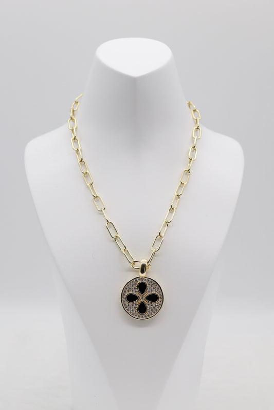 Gold Clover Medallion Pendant Necklace