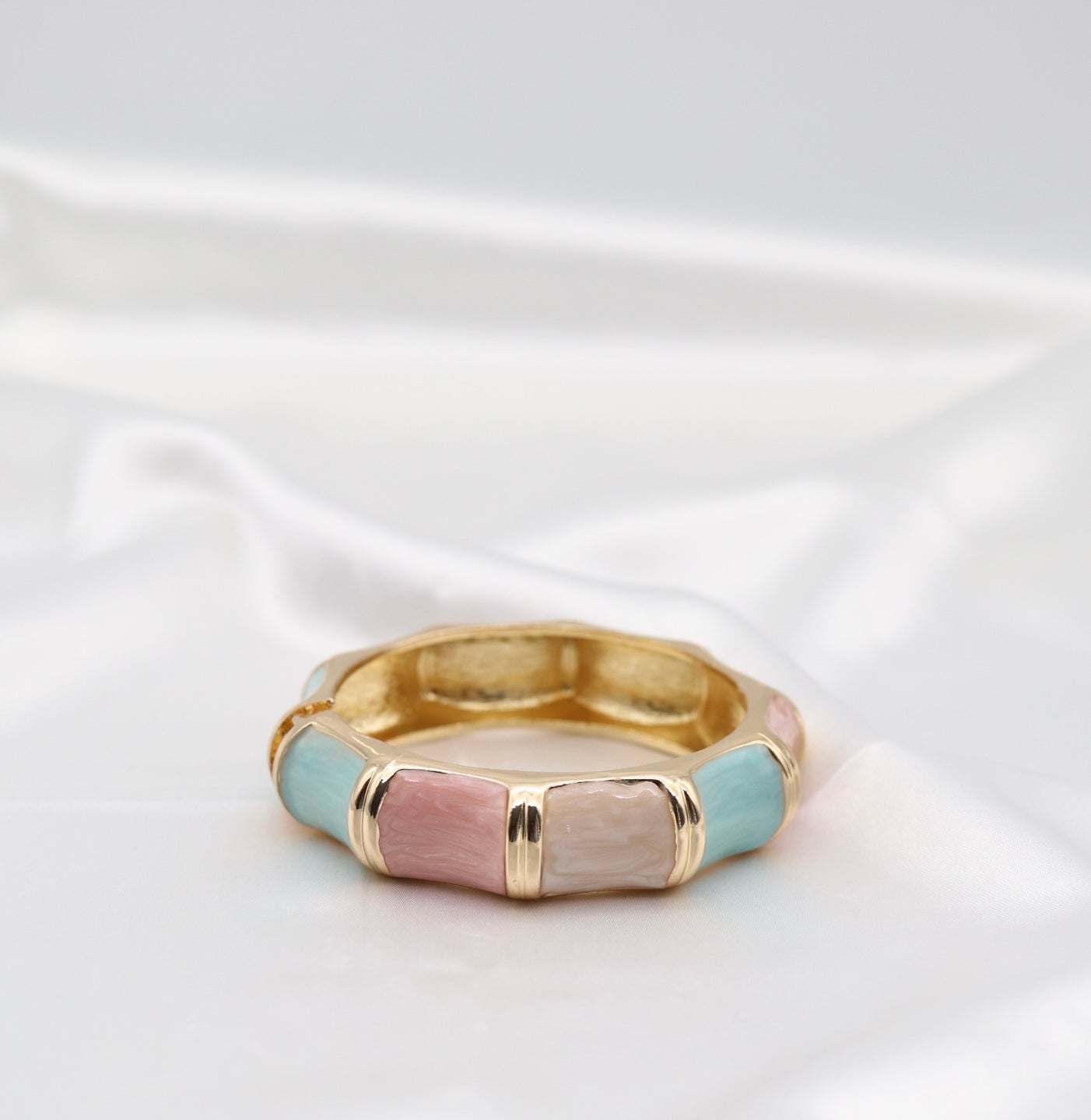Gold Pastel Multi-Color Enamel Hinged Bangle Bracelet