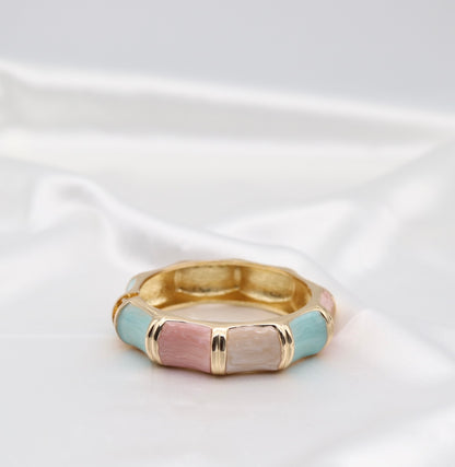 Gold Pastel Multi-Color Enamel Hinged Bangle Bracelet