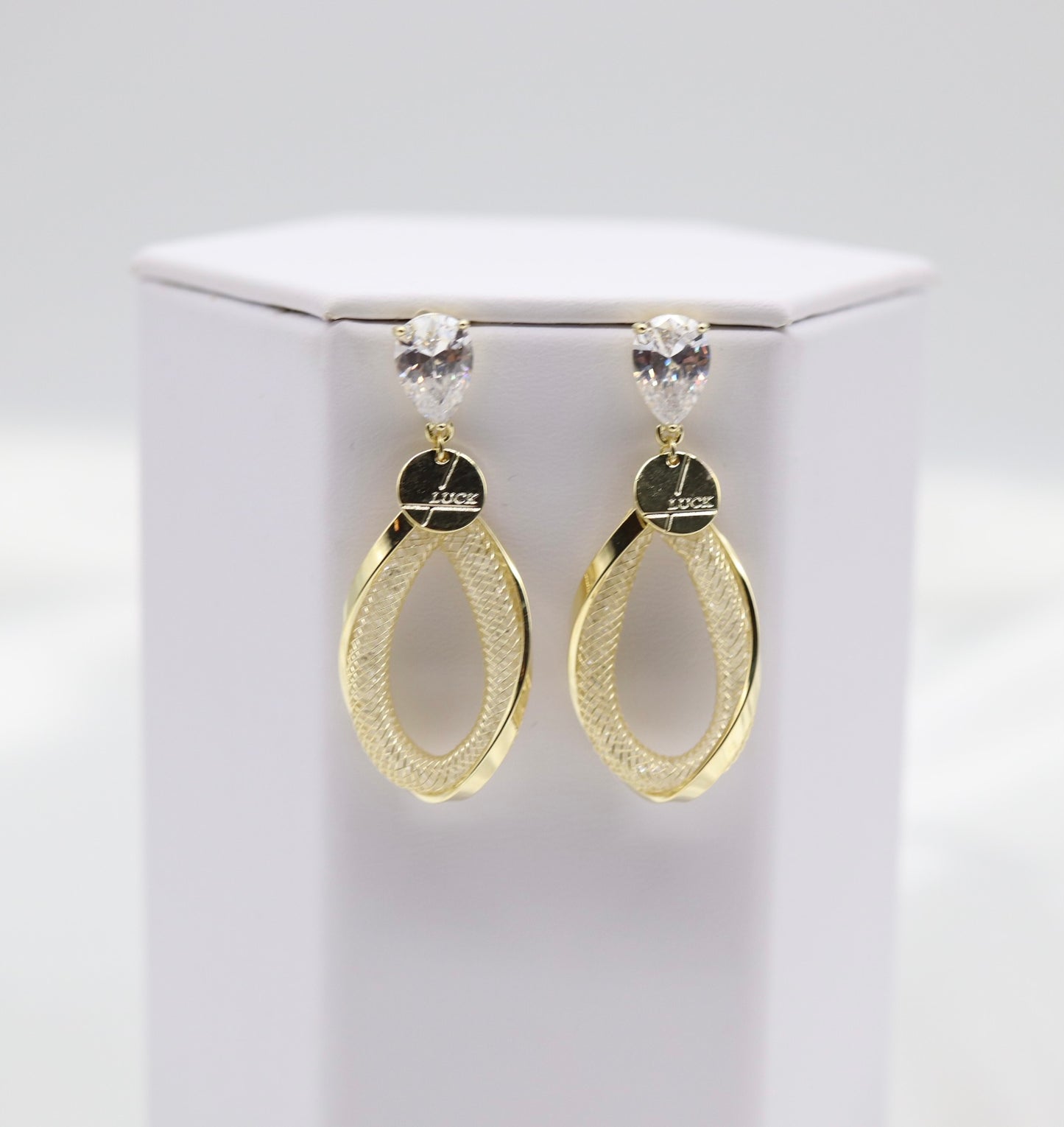 Teardrop Textured Gold Earrings with Crystal Studs