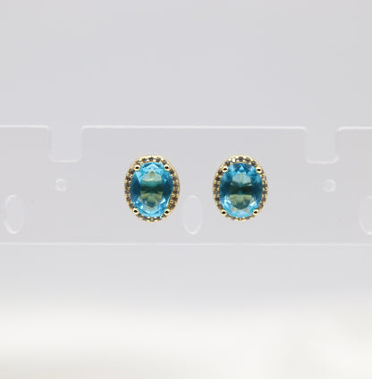 Aqua Blue Cubic Zirconia Gold Post Style Earrings