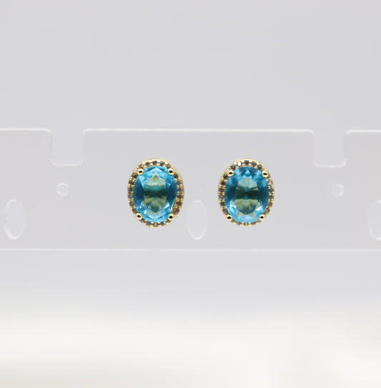 Aqua Blue Cubic Zirconia Gold Post Style Earrings