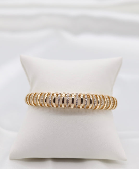 Golden Wave CZ Stripe Bangle