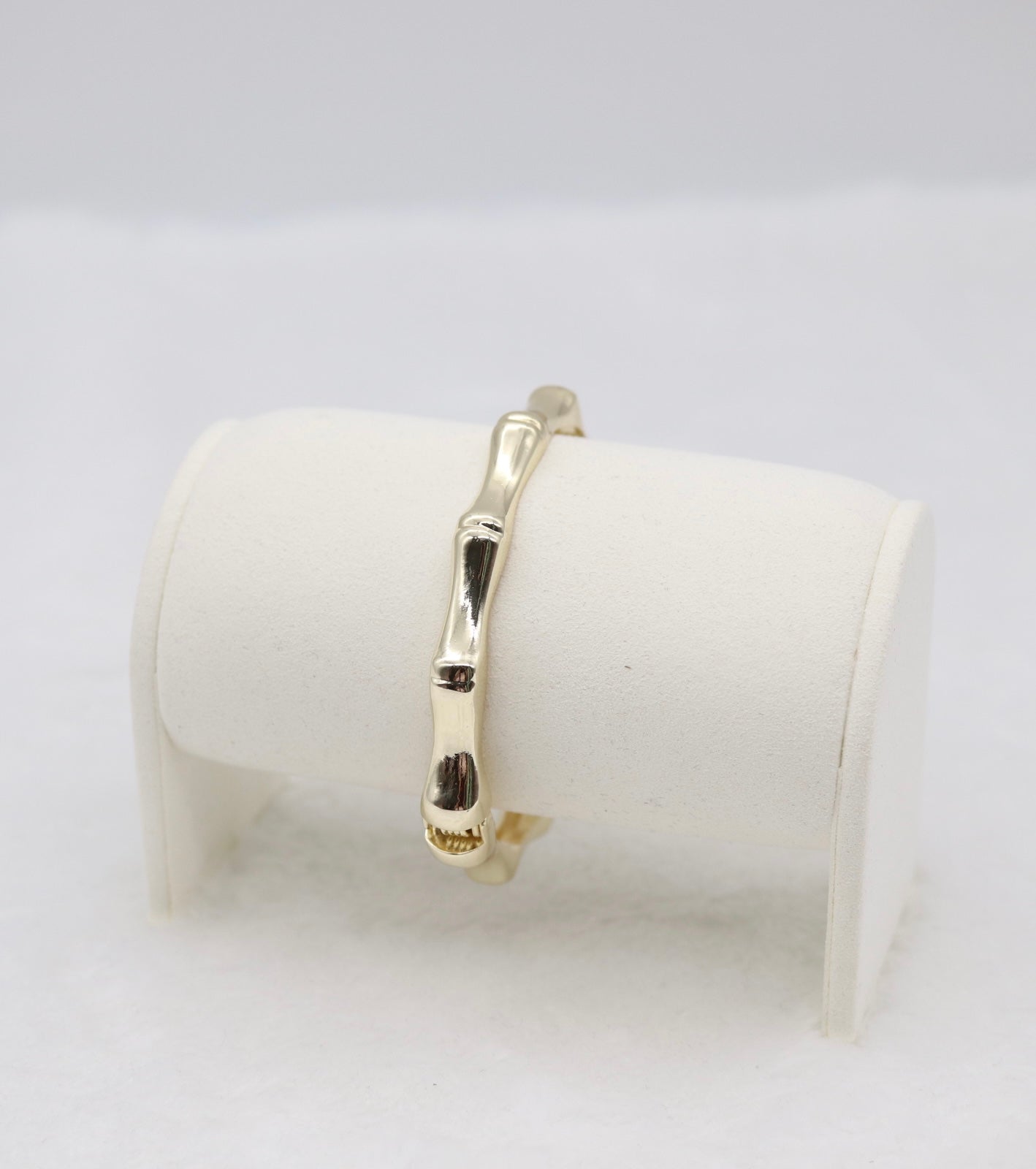 Gold Bamboo-Style Hinged Bangle Bracelet