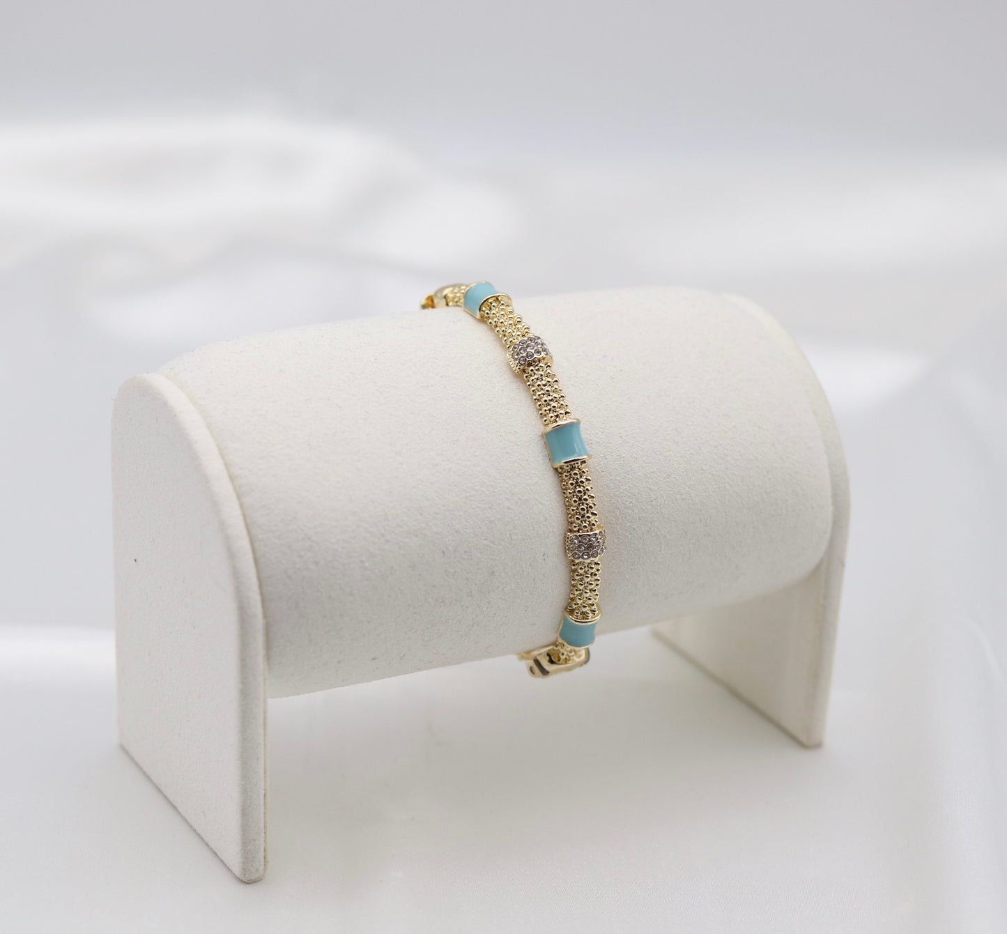 Turquoise Enamel & Crystal Gold Beaded Bangle Bracelet