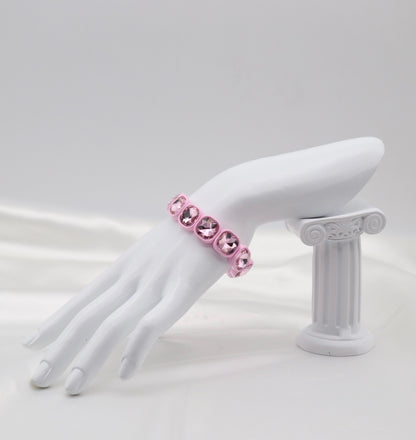 Pink Crystal Cushion-Cut Stretch Statement Bracelet