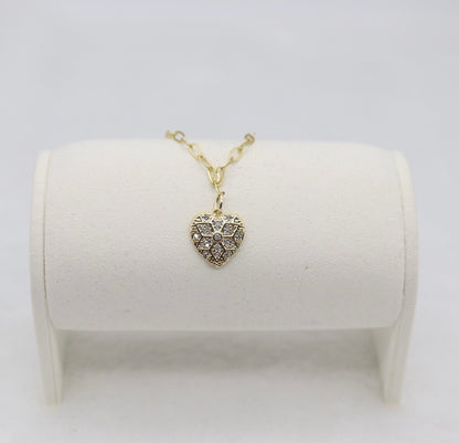 Gold Heart Pendant Necklace – Geometric Crystal Pattern