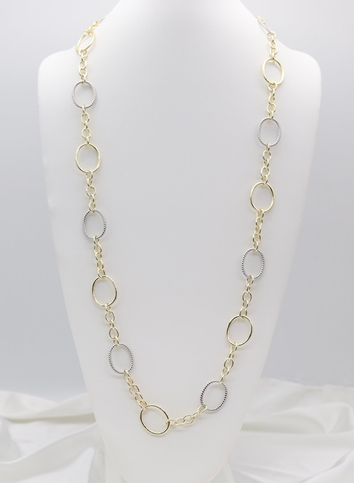 Gold & Silver Oval Link Chain Necklace – Textured Mixed Metal