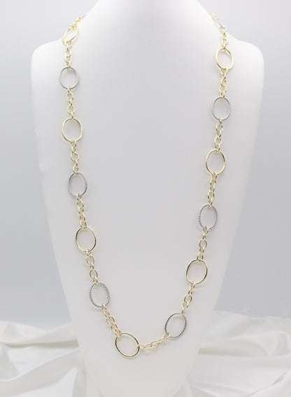 Gold & Silver Oval Link Chain Necklace – Textured Mixed Metal