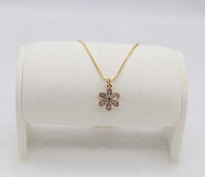 Gold Flower Pendant Necklace – Dainty Crystal Blossom Charm
