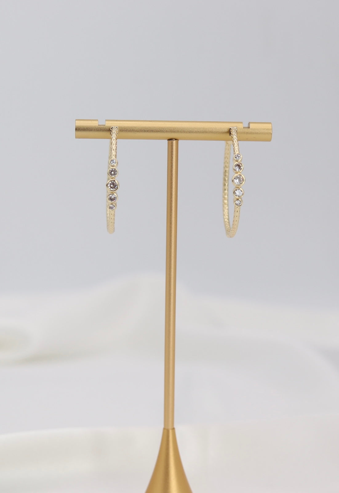 Gold Crystal Accent Hoop Earrings – Textured Luxe Hoops