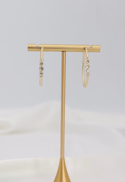 Gold Crystal Accent Hoop Earrings – Textured Luxe Hoops