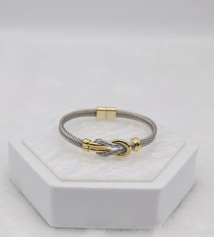 Two-Tone Cable Bracelet with Gold Knot Detail