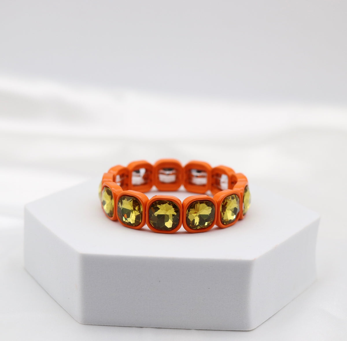 Orange & Golden Crystal Stretch Statement Bracelet