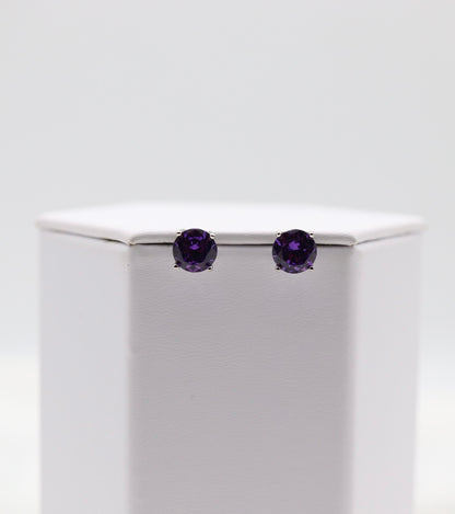 Royal Purple Crystal Stud Earrings – Classic Round Solitaire Studs