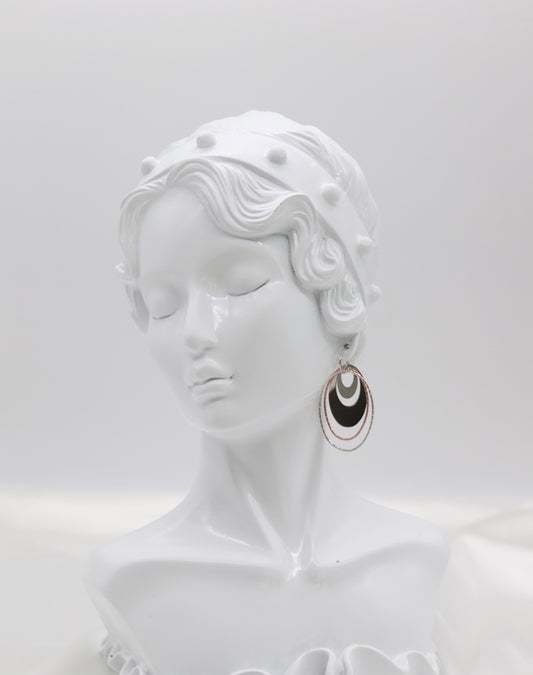 Italian Style Mixed Metal Oval Drop Earrings with Layered Accents (Sterling Earrings)