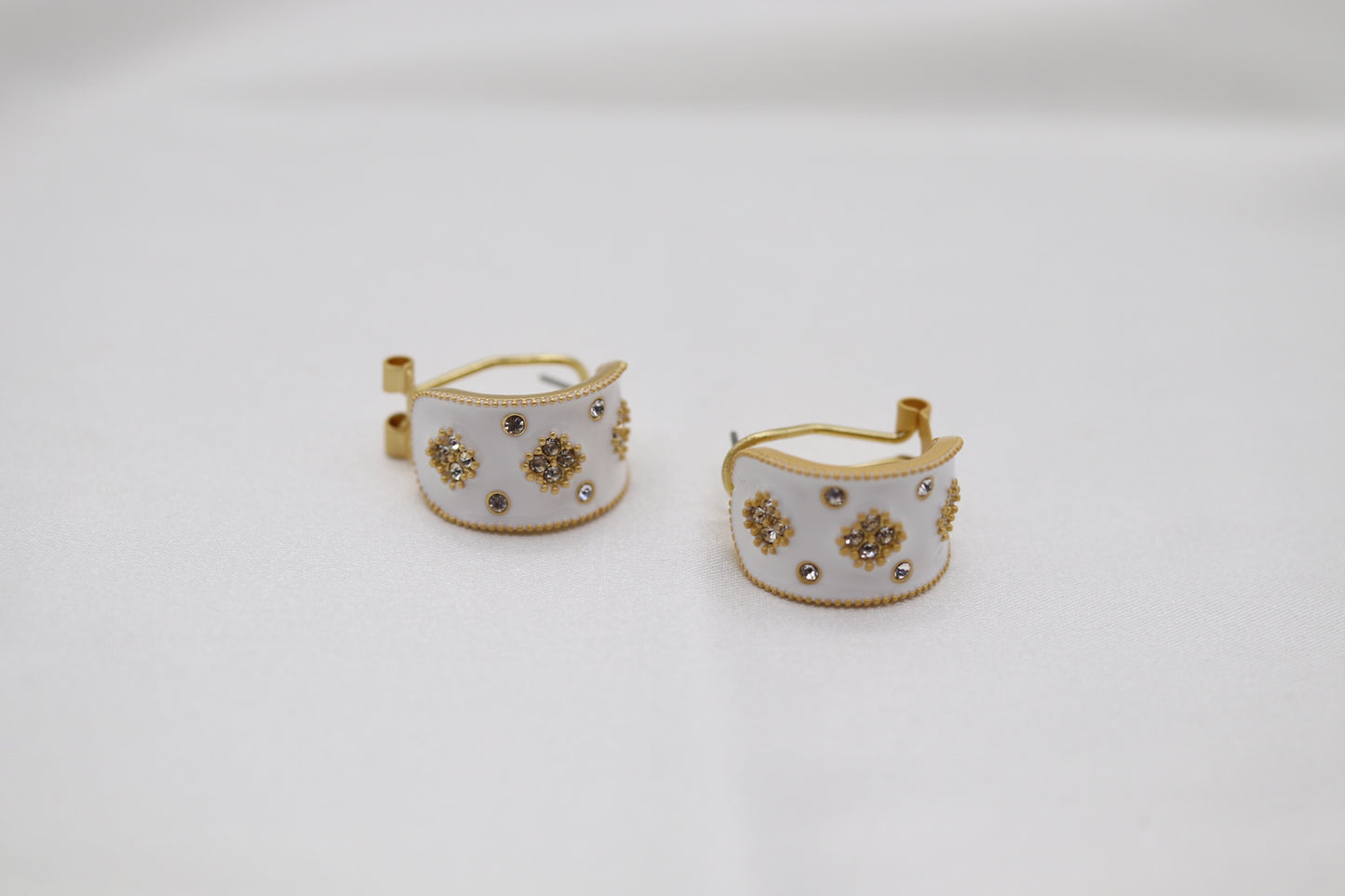 White Enamel CZ Earrings