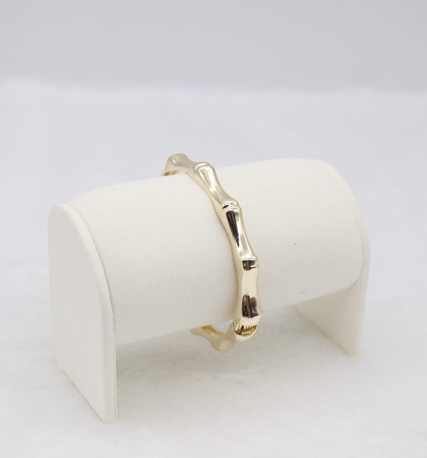 Gold Bamboo-Style Hinged Bangle Bracelet