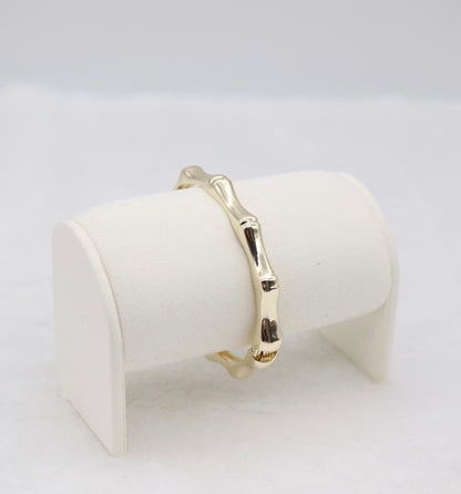 Gold Bamboo-Style Hinged Bangle Bracelet