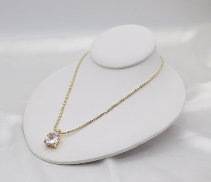 CZ Crystal Pendant With Box Style Necklace