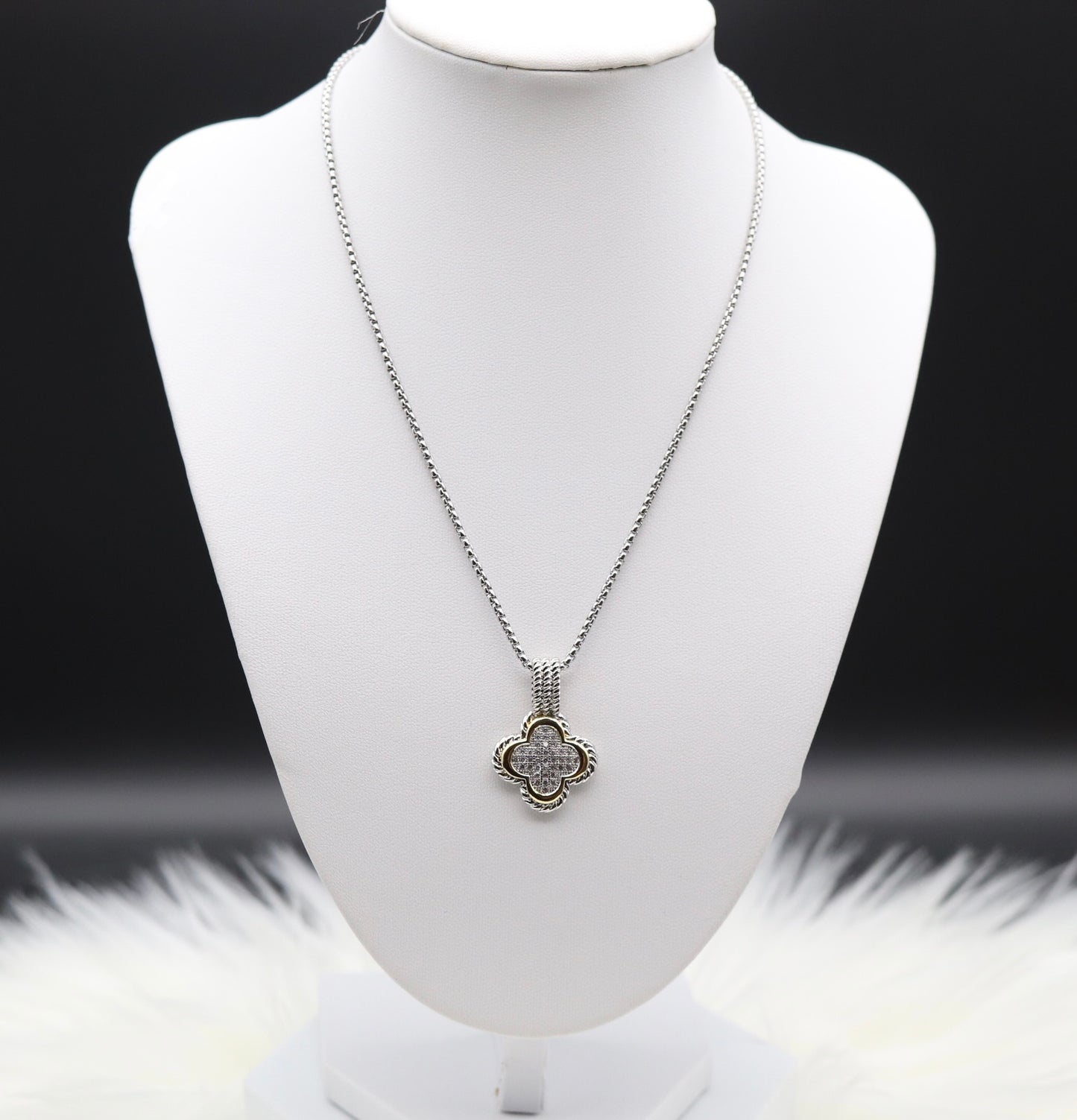 Silver Necklace With CZ Clover Pendant