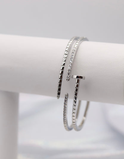 Nail CZ Cuff Silver Bracelet