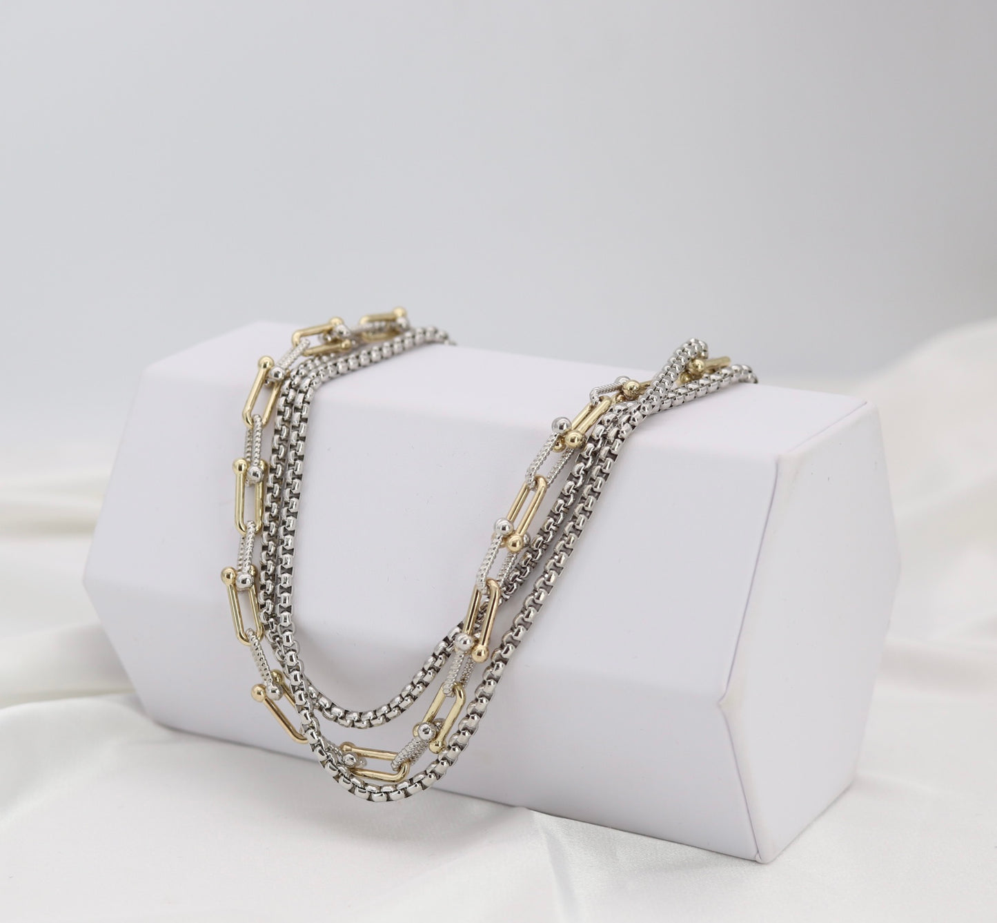 Triple-Layer Mixed Metal Statement Chain Necklace