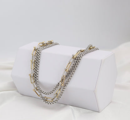 Triple-Layer Mixed Metal Statement Chain Necklace