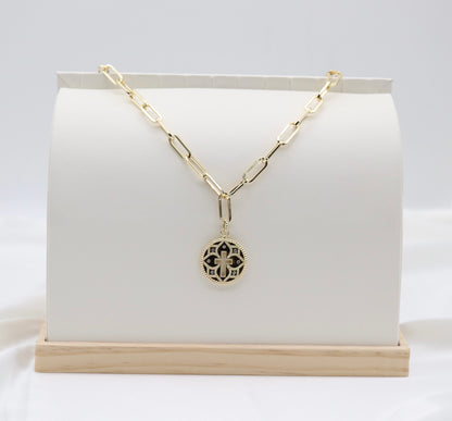 Gold Paperclip Chain Cross Medallion Necklace