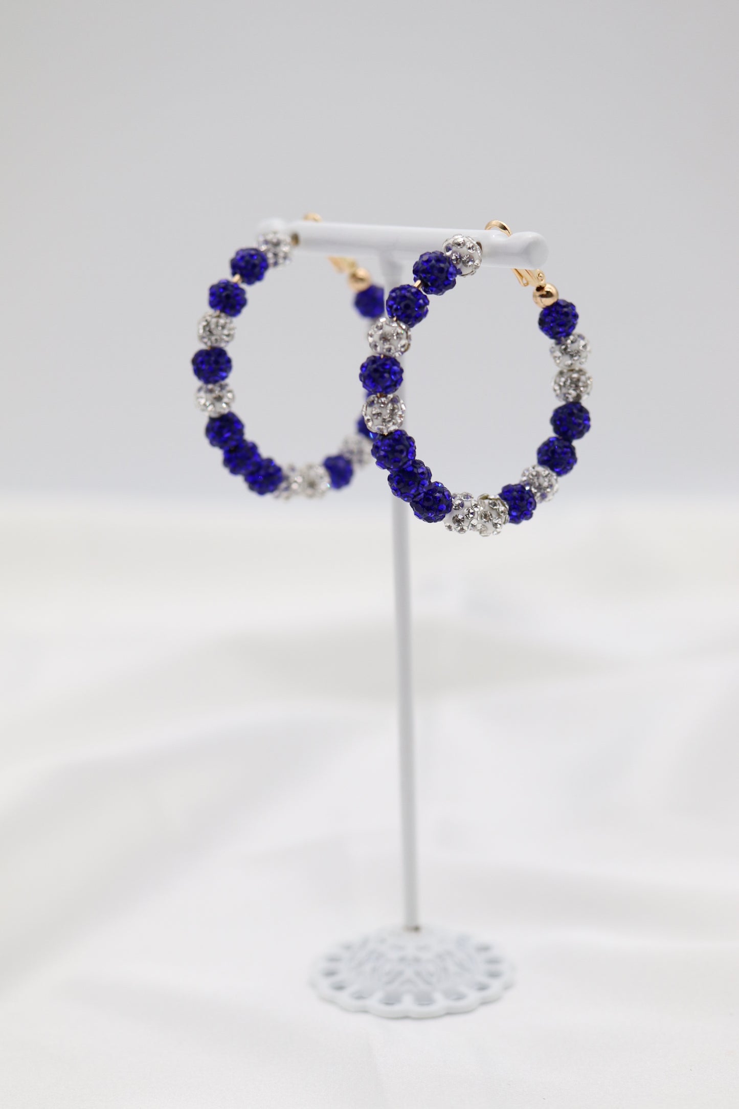 Silver and Blue Paveball Gameday Hoop Earring