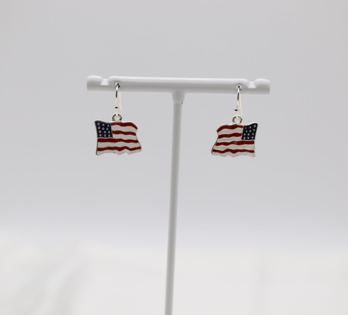 Silver Waving American Flag Earring