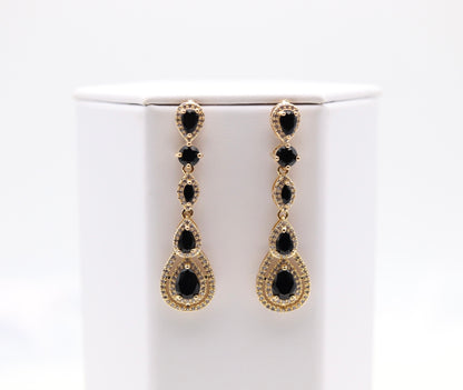 Pear Shaped Black CZ Dangling Earrings