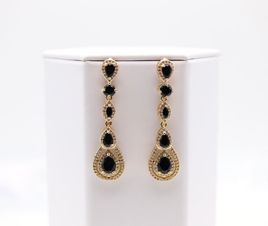 Pear Shaped Black CZ Dangling Earrings