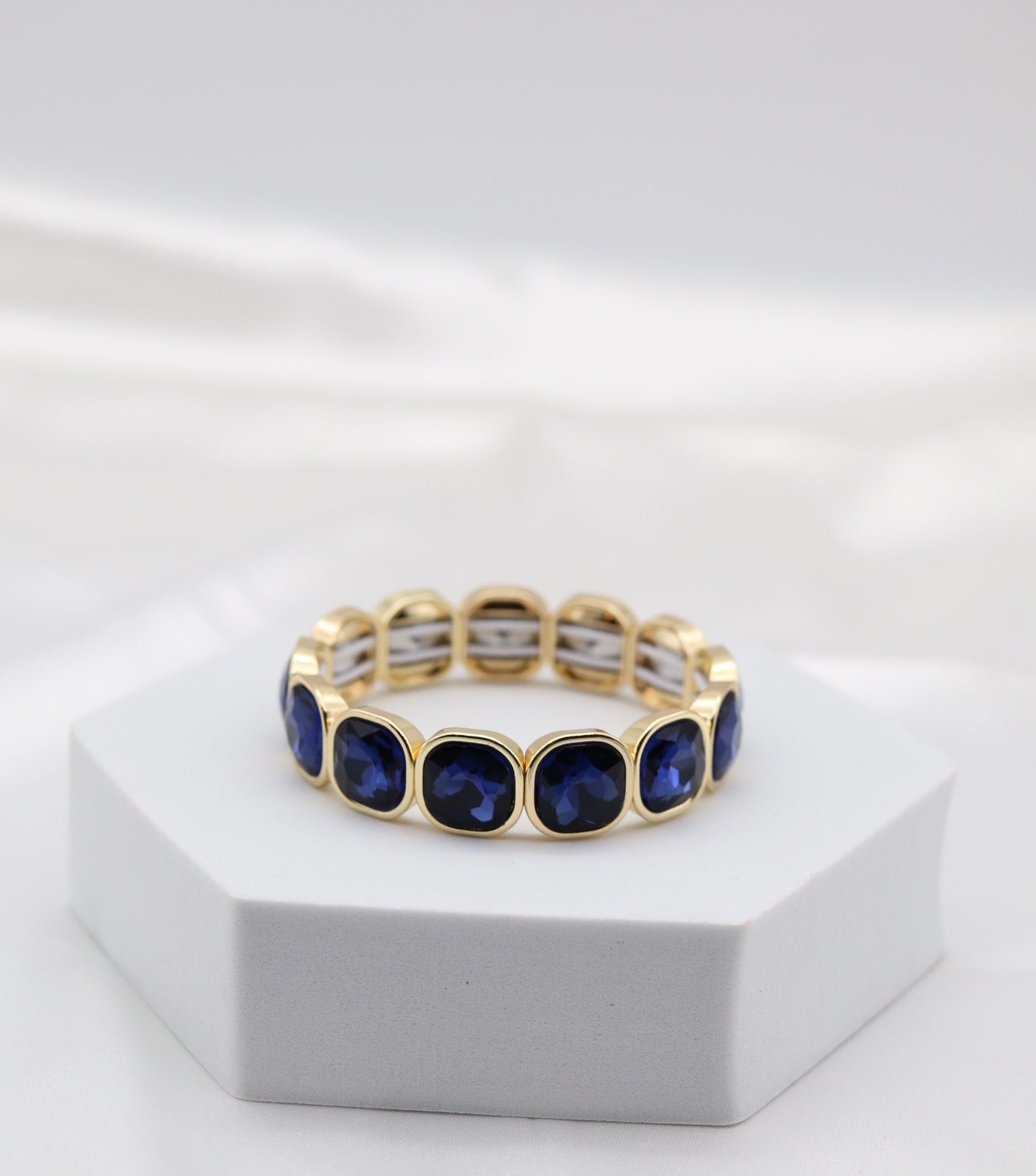 Sapphire Blue Crystal & Gold Stretch Bracelet