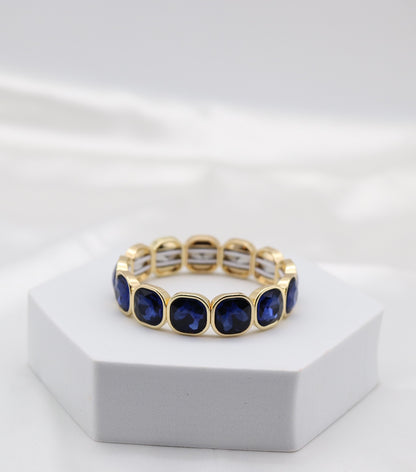 Sapphire Blue Crystal & Gold Stretch Bracelet
