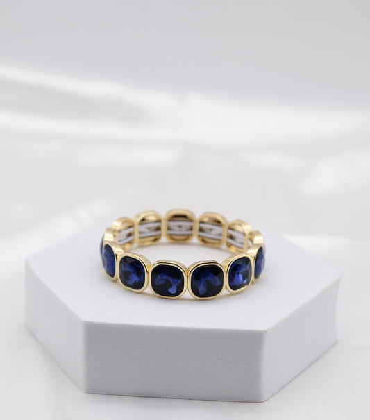 Sapphire Blue Crystal & Gold Stretch Bracelet