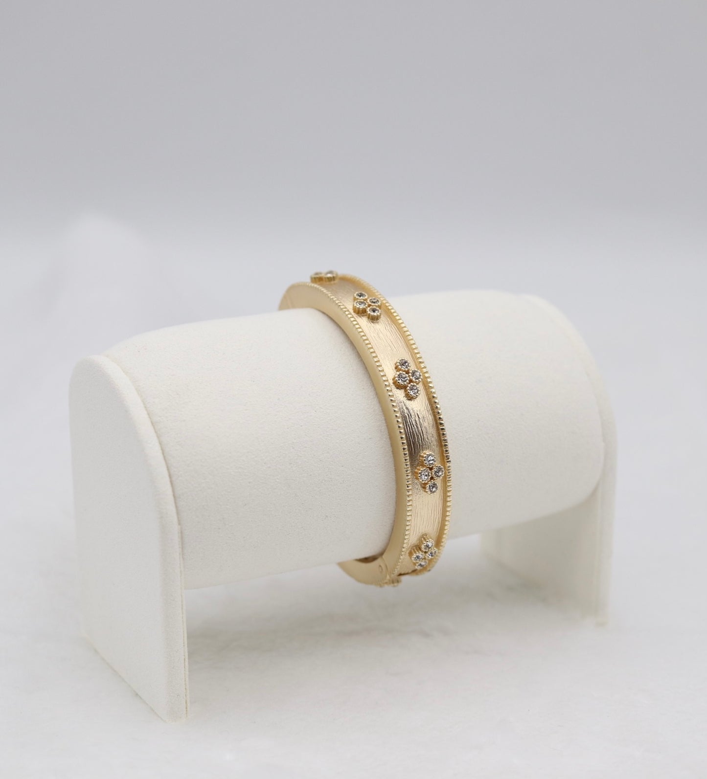 Gold Floral Bangle Bracelet with Delicate Crystal Accents