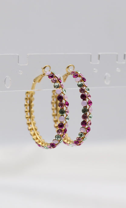 Fuchsia Multi-Color Jewel Hoop Earrings