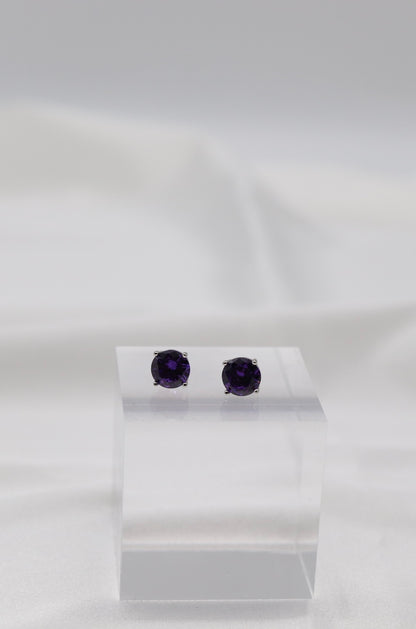 Royal Purple Crystal Stud Earrings – Classic Round Solitaire Studs