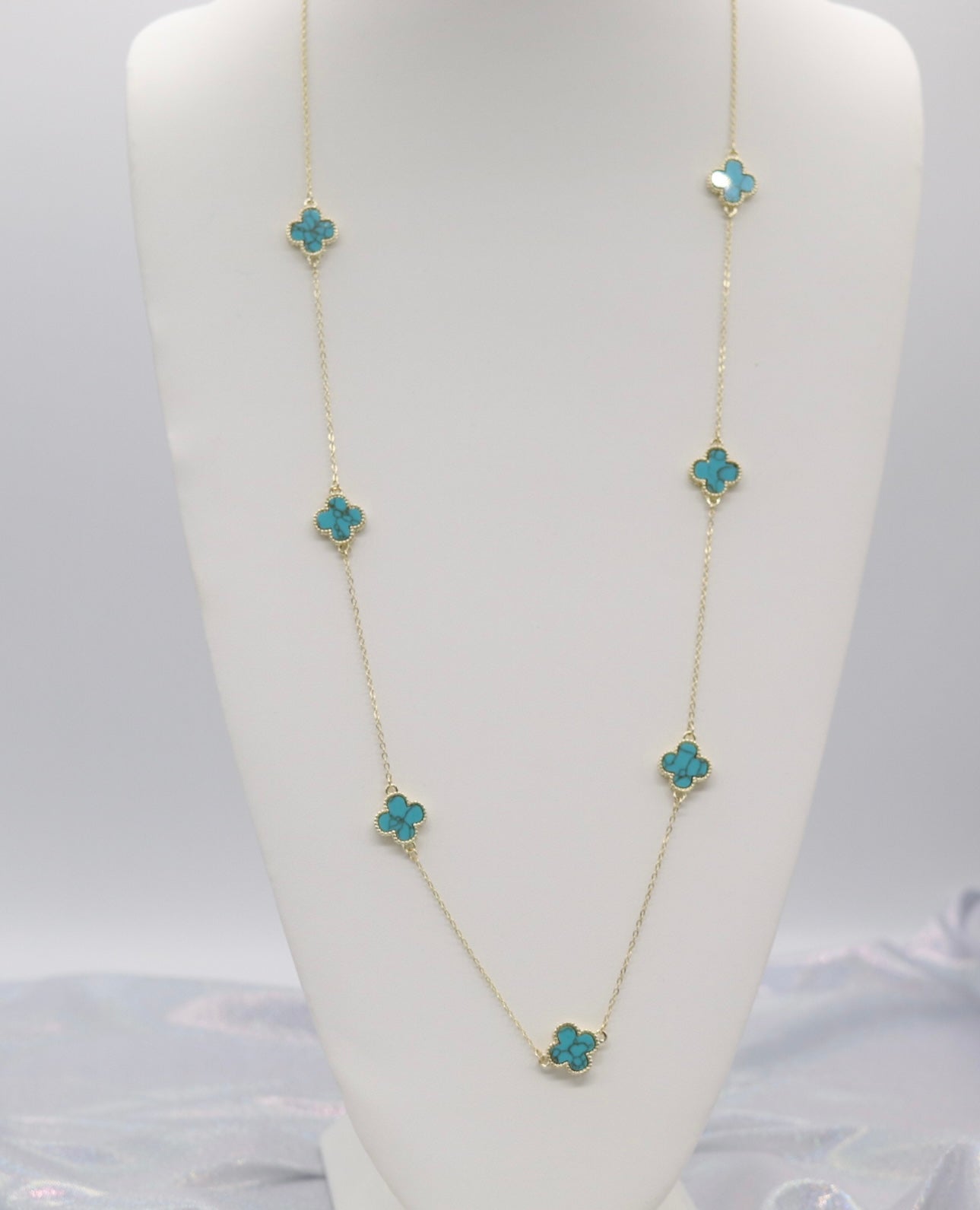 Turquoise Clover Pendant Station Necklace